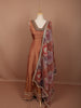 Rust Copper Gold Heavy Sequins Embroidered Design Tissue Silk Long Anarkali Gown with Contrast Floral Dupatta