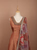 Rust Copper Gold Heavy Sequins Embroidered Design Tissue Silk Long Anarkali Gown with Contrast Floral Dupatta