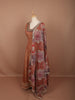 Rust Copper Gold Heavy Sequins Embroidered Design Tissue Silk Long Anarkali Gown with Contrast Floral Dupatta