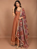 Rust Copper Gold Heavy Sequins Embroidered Design Tissue Silk Long Anarkali Gown with Contrast Floral Dupatta