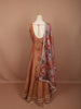 Rust Copper Gold Heavy Sequins Embroidered Design Tissue Silk Long Anarkali Gown with Contrast Floral Dupatta