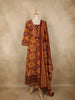 Rust Maroon Ajrakh Printed Design Cotton Anarkali Salwar Suit with Dupatta