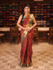 Rust Maroon Elephant Motif Zari Woven Design Semi Silk Traditional Wear Saree with Contrast Peacock Zari Border
