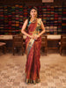 Rust Maroon Elephant Motif Zari Woven Design Semi Silk Traditional Wear Saree with Contrast Peacock Zari Border