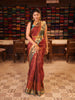 Rust Maroon Elephant Motif Zari Woven Design Semi Silk Traditional Wear Saree with Contrast Peacock Zari Border