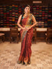Rust Maroon Elephant Motif Zari Woven Design Semi Silk Traditional Wear Saree with Contrast Peacock Zari Border