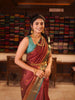 Rust Maroon Elephant Motif Zari Woven Design Semi Silk Traditional Wear Saree with Contrast Peacock Zari Border