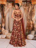 Rust Maroon Floral Printed and Stone Embellished Design Tissue Silk Fancy Lehenga with Matching Choker Dupatta