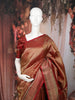 Rust Maroon Geometric Striped Zari Woven Design Pure Kanchipuram Silk Saree with Matching Zari Border