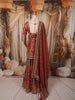 Rust Maroon Traditional Motif Sequins and Beads Embroidered Design Chiffon Palazzo Suit with Matching Dupatta