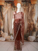 Rust Maroon Vertical Striped Sequins and  Beads Embroidered Design Net Party Wear Saree with Designer Border
