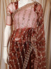 Rust Maroon Vertical Striped Sequins and  Beads Embroidered Design Net Party Wear Saree with Designer Border