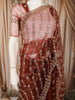 Rust Maroon Vertical Striped Sequins and  Beads Embroidered Design Net Party Wear Saree with Designer Border