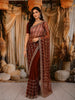 Rust Maroon Vertical Striped Sequins and  Beads Embroidered Design Net Party Wear Saree with Designer Border
