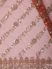Rust Maroon Vertical Striped Sequins and  Beads Embroidered Design Net Party Wear Saree with Designer Border