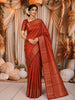 Rust Orange Brocade Zari Woven Design Pure Kanchipuram Silk Saree with Matching Zari Border