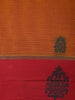 Rust Orange Butta Design Cotton Saree With Red Contrast Border