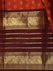 Rust Orange Butta Woven Design Pure Kanchipuram Silk Saree with Contrast Peacock Zari Border