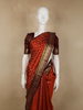 Rust Orange Butta Woven Design Pure Kanchipuram Silk Saree with Contrast Peacock Zari Border