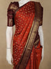Rust Orange Butta Woven Design Pure Kanchipuram Silk Saree with Contrast Peacock Zari Border