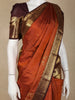 Rust Orange Butta Woven Design Pure Kanchipuram Silk Saree with Contrast Zari Border