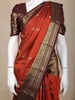 Rust Orange  Butta Woven Design Pure Kanchipuram Silk Saree with Contrast Zari Woven Border