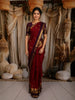 Rust Orange Butta Zari Woven Design Pure Kanchipuram Silk Saree with Contrast Purple Gold Border