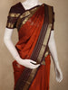 Rust Orange Butta Zari Woven Design Pure Kanchipuram Silk Saree with Contrast Striped Border
