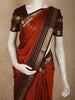 Rust Orange Butta Zari Woven Design Pure Kanchipuram Silk Saree with Contrast Striped Border