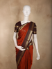 Rust Orange Butta Zari Woven Design Pure Kanchipuram Silk Saree with Contrast Striped Border