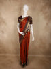 Rust Orange Butta Zari Woven Design Pure Kanchipuram Silk Saree with Contrast Striped Border