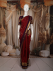 Rust Orange Butta Zari Woven Design Pure Kanchipuram Silk Saree with Contrast Purple Gold Border