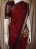 Rust Orange Butta Zari Woven Design Pure Kanchipuram Silk Saree with Contrast Purple Gold Border
