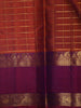 Rust Orange Checked Zari Woven Silk Saree with Contrast Purple Border