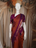 Rust Orange Checked Zari Woven Silk Saree with Contrast Purple Border