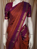 Rust Orange Checked Zari Woven Silk Saree with Contrast Purple Border