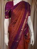 Rust Orange Checked Zari Woven Silk Saree with Contrast Purple Border
