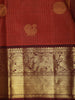 Rust Orange Mini Checked and Peacock Butta Zari Woven Design Pure Kanchipuram Silk Saree with Contrast Zari Border