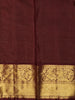Rust Orange Mini Checked and Peacock Butta Zari Woven Design Pure Kanchipuram Silk Saree with Contrast Zari Border