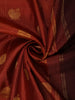 Rust Orange Mini Checked and Peacock Butta Zari Woven Design Pure Kanchipuram Silk Saree with Contrast Zari Border