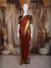 Rust Orange Mini Checked and Peacock Butta Zari Woven Design Pure Kanchipuram Silk Saree with Contrast Zari Border