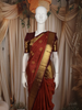 Rust Orange Mini Checked and Peacock Butta Zari Woven Design Pure Kanchipuram Silk Saree with Contrast Zari Border