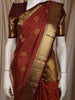 Rust Orange Mini Checked and Peacock Butta Zari Woven Design Pure Kanchipuram Silk Saree with Contrast Zari Border
