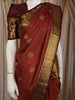 Rust Orange Mini Checked and Peacock Butta Zari Woven Design Pure Kanchipuram Silk Saree with Contrast Zari Border