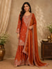 Rust Orange Floral Beads Embroidered Design Organza Palazzo Suit with Dupatta
