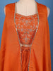 Rust Orange Floral Embroidered Design Georgette Skirt Top