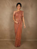 Muted Terracotta Peach Floral Embroidered Design Net Designer Saree