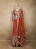 Rust Orange Floral Embroidered Design Tissue Silk Designer Lehenga With Dupatta