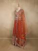 Rust Orange Floral Embroidered Design Tissue Silk Designer Lehenga With Dupatta