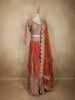 Rust Orange Floral Embroidered Design Tissue Silk Designer Lehenga With Dupatta